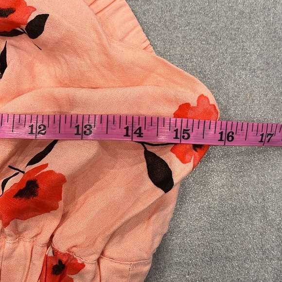 [XS]Zara Crop Top Coral Floral Print Linen-Blend Halter Neck - Picture 6 of 8
